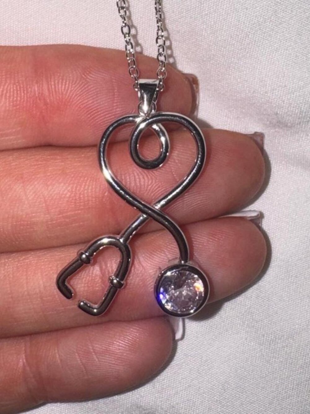 Sterling silver Stethoscope necklace with diamond